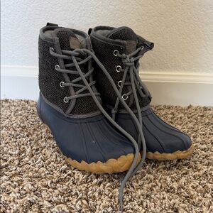 Chooka Eastlake Herringbone Duck Boots - Navy and Gray